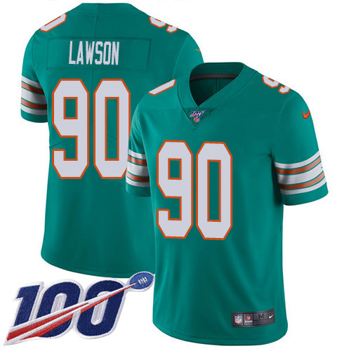 Miami Dolphins 90 Shaq Lawson Aqua Green Alternate Men Stitched NFL 100th Season Vapor Untouchable Limited Jersey